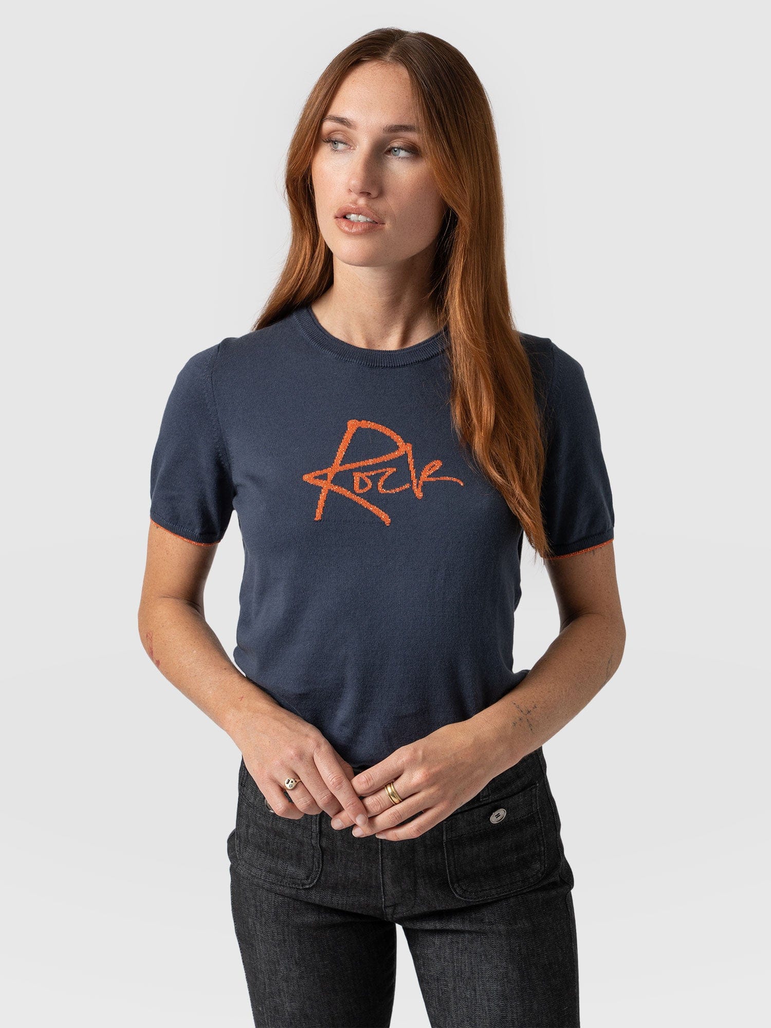 Rock Intarsia Jumper Short Sleeve Navy - Women's Jumper | Saint + Sofia® EU